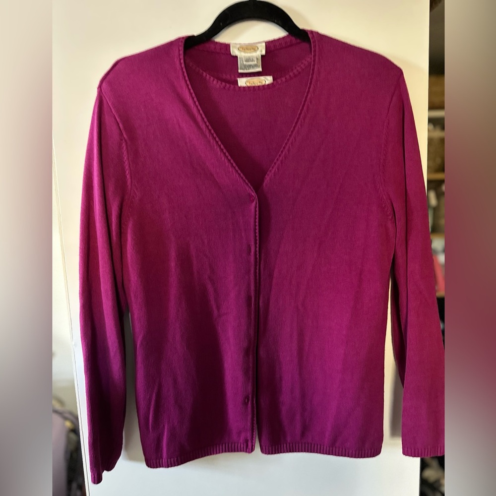 Talbots Fuchsia raspberry Cardigan Sweater set Short sleeve sweater cardigan set